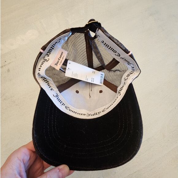 NWT Juicy Couture x Urban Outfitters Trucker Hat Brown Pink Bling Velvet - Picture 3 of 5